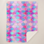 Roze, Paarse en Aqua Mermaid Scale Patroon Sherpa Deken (Voorkant)