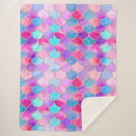 Roze, Paarse en Aqua Mermaid Scale Patroon Sherpa Deken