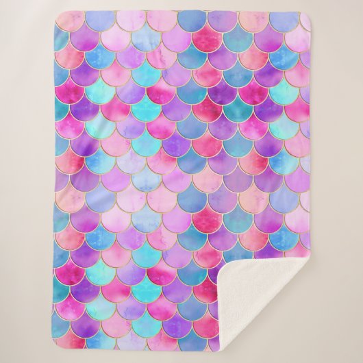 Roze, Paarse en Aqua Mermaid Scale Patroon Sherpa Deken (Voorkant)