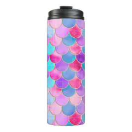 Roze, Paarse en Aqua Mermaid Scale Patroon Thermosbeker
