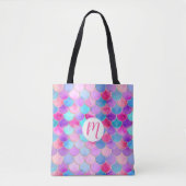 Roze, Paarse en Aqua Mermaid Scale Patroon Tote Bag (Voorkant)