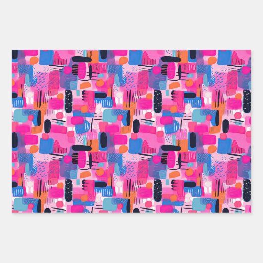 Roze, Paarse en Blauwe Abstracte Boheemse Patroon Inpakpapier Vel (Voorkant 3)