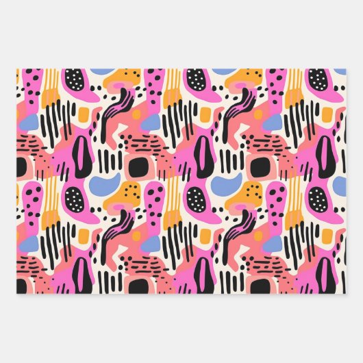 Roze, Paarse en Blauwe Abstracte Boheemse Patroon Inpakpapier Vel (Voorkant)