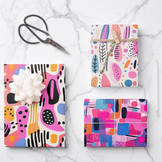 Roze, Paarse en Blauwe Abstracte Boheemse Patroon Inpakpapier Vel (Voorkant)