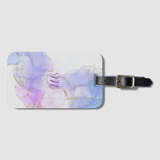 Roze, paarse en blauwe Alcohol Inkt Bagagelabel