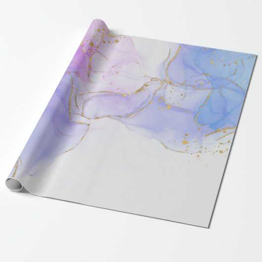 Roze, paarse en blauwe Alcohol Inkt Cadeaupapier (Uitgerold)