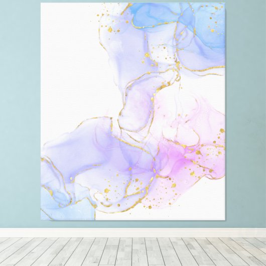 Roze, Paarse en blauwe alcoholinkt Canvas Afdruk (Insitu (Houten vloer))