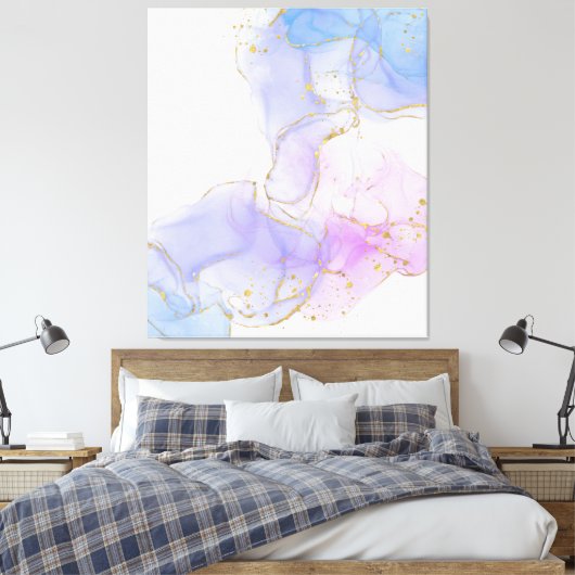 Roze, Paarse en blauwe alcoholinkt Canvas Afdruk (Insitu (Slaapkamer))