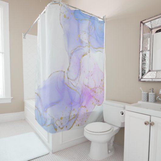 Roze, Paarse en blauwe alcoholinkt Douchegordijn (In situ)