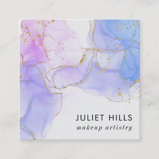 Roze, Paarse en blauwe alcoholinkt Vierkante Visitekaartje (Voorkant)