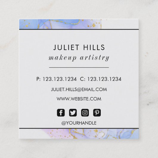 Roze, Paarse en blauwe alcoholinkt Vierkante Visitekaartje (Achterkant)