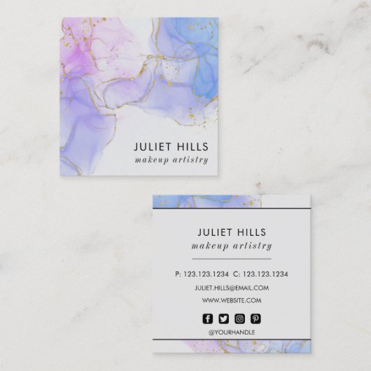 Roze, Paarse en blauwe alcoholinkt Vierkante Visitekaartje (Voorkant / Achterkant)