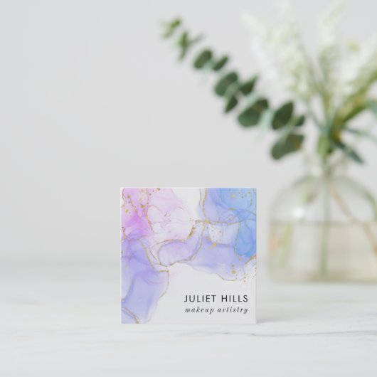 Roze, Paarse en blauwe alcoholinkt Vierkante Visitekaartje (Staand voorkant)