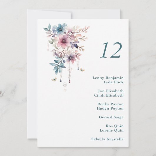 roze paarse en blauwe bloemen en vlinders kaart (Achterkant)