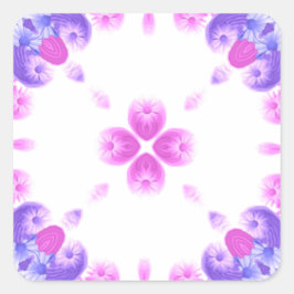 Roze Paarse en Blauwe Bloemmotief Vierkante Sticker