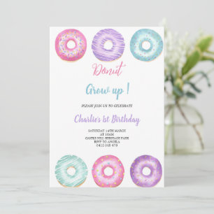 Roze, paarse en blauwe donut verjaardagsuitnodigin kaart