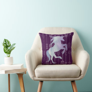 Roze Paarse en Blauwe Eenhoorn & Pijl Patroon Kussen