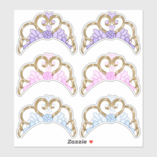 Roze, Paarse en Blauwe, Gouden Tiara Sticker Blad