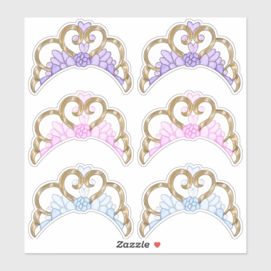 Roze, Paarse en Blauwe, Gouden Tiara Sticker Blad (Vel)