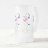 Roze, Paarse en blauwe handbeschilderde suikererwt Matglas Bierpul (Voorkant rechts)