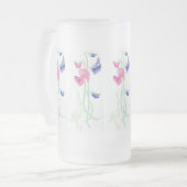 Roze, Paarse en blauwe handbeschilderde suikererwt Matglas Bierpul (Voorkant links)