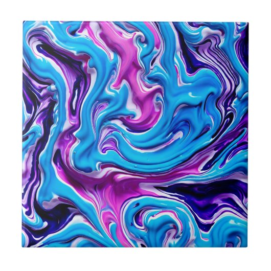 Roze, Paarse en Blauwe Marmering Effect Fluid Art Tegeltje (Voorkant)