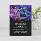 Roze Paarse en blauwe maskers Masquerade Party uit Kaart (Staand voorkant)