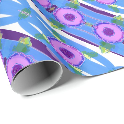 Roze Paarse en Blauwe Patterned Gift Wrap Cadeaupapier (Rol Hoek)