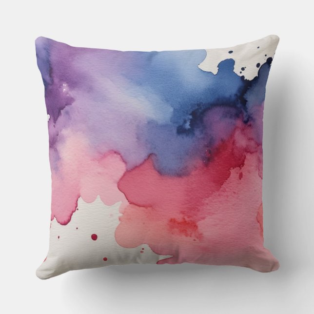 Roze paarse en blauwe waterverf abstract kussen (Achterkant)