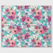 Roze Paarse en Blauwe Waterverf Bloemenpatroon Cadeaupapier (Vlak)