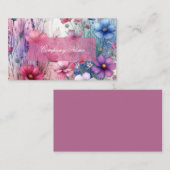 Roze, Paarse en blauwe Wildflower Waterverf Visitekaartje (Voorkant / Achterkant)