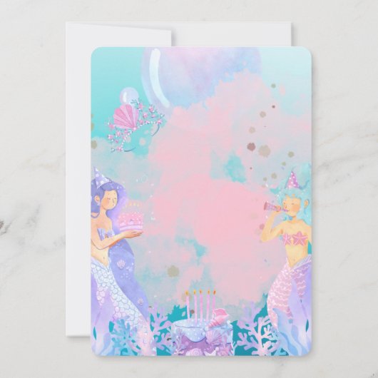 Roze Paarse en Blauwe Zeemeermin met als geboorted Kaart (Achterkant)