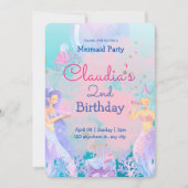 Roze Paarse en Blauwe Zeemeermin met als geboorted Kaart (Voorkant)
