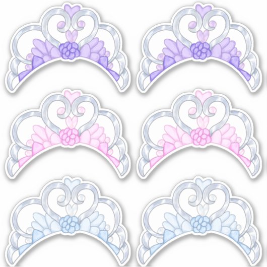 Roze, Paarse en Blauwe, Zilveren Tiara Sticker Bla (Voorkant)