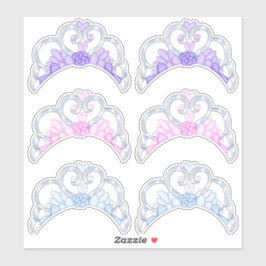Roze, Paarse en Blauwe, Zilveren Tiara Sticker Bla