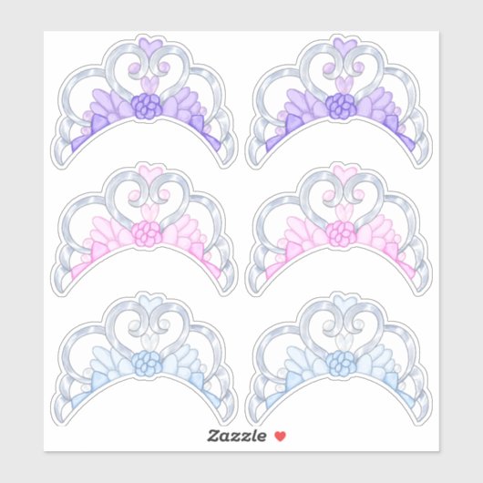 Roze, Paarse en Blauwe, Zilveren Tiara Sticker Bla (Vel)