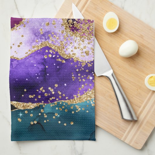 Roze, Paarse en Blauwgroen glitter Peacock Agate Theedoek (Quarter Fold)