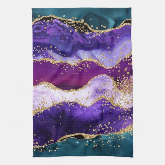 Roze, Paarse en Blauwgroen glitter Peacock Agate Theedoek (Verticaal)