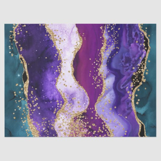 Roze, Paarse en Blauwgroen glitter Peacock Agate Tissuepapier (Voorkant)