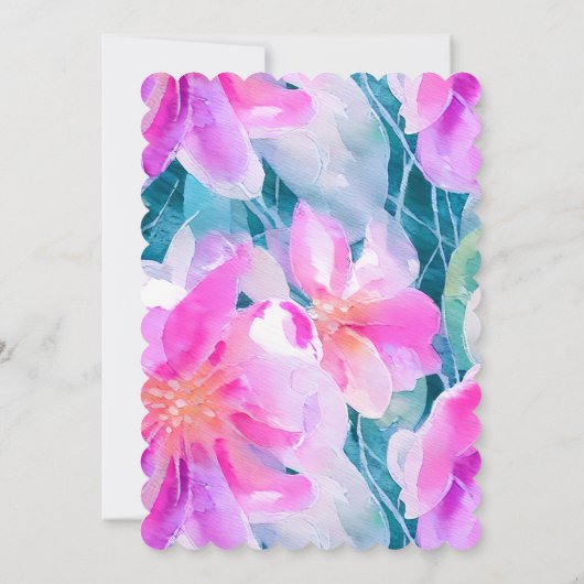 Roze Paarse en Blauwgroen Waterverf Bloemenbruilof Kaart (Achterkant)