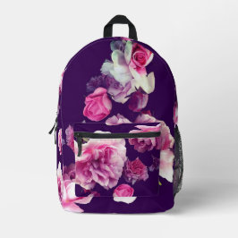 Roze, paarse en crème bloemen bedrukte rugzak