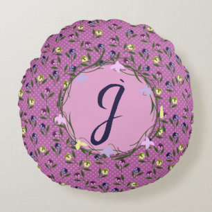  Roze Paarse en Gele Pansies Rond Kussen