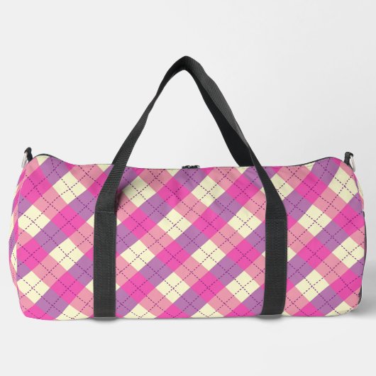 Roze, Paarse en gele Plaid Plunjezak (Voorkant)
