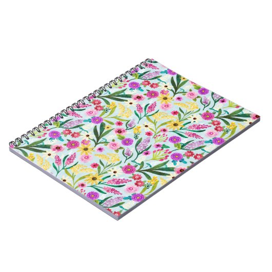 Roze Paarse en gele zomerbloemen Notitieboek (Linkerzijde)