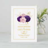 Roze, Paarse en gouden bruiloft Folie Uitnodiging (Staand Voorkant)