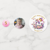 Roze, Paarse en Gouden Eenhoorn Verjaardag Confetti (Voorkanten)