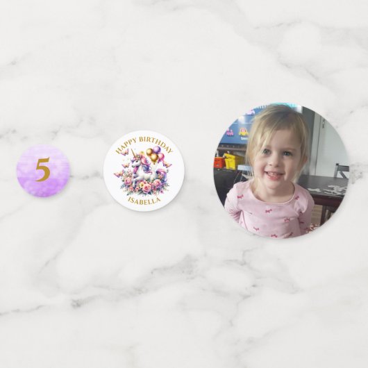  Roze, Paarse en Gouden Eenhoorn Verjaardag Confetti (Achterkanten)