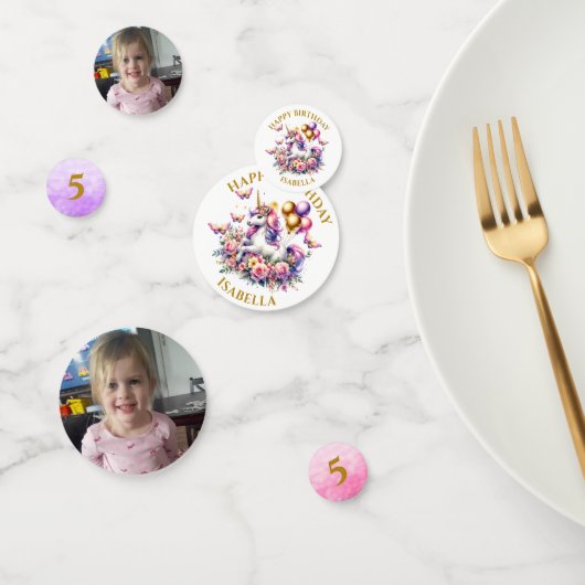 Roze, Paarse en Gouden Eenhoorn Verjaardag Confetti (Groep)