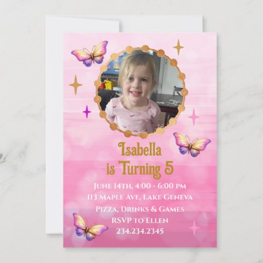 Roze, Paarse en Gouden Eenhoorn Verjaardag Kaart (Achterkant)