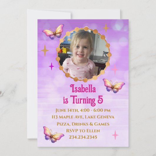 Roze, Paarse en Gouden Eenhoorn Verjaardag Kaart (Achterkant)